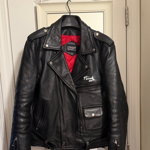 Men's Black Leather MotorcycleBiker Jacket EUC